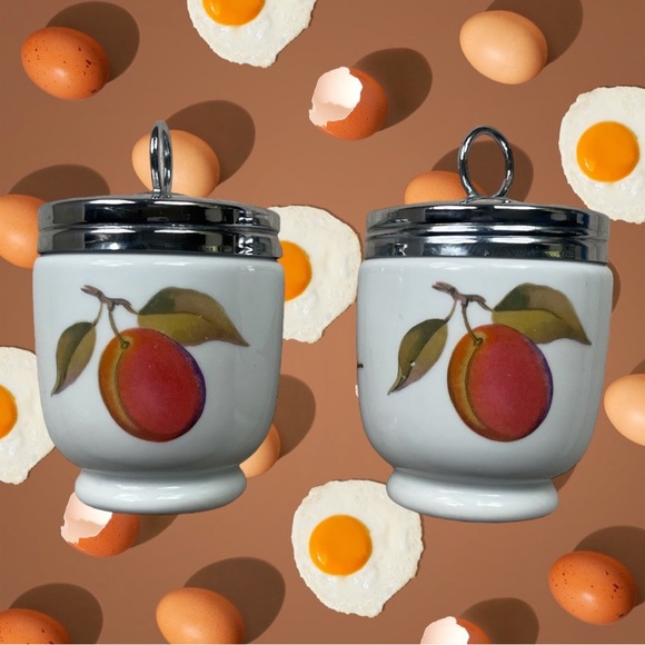 RARE Royal Worcester King Size 2-Egg Coddlers w/Peach & Berry Designs, Set of 2 - Picture 7 of 8
